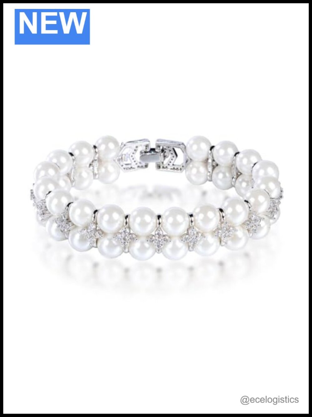 14K Gold Freshwater Pearl Moissanite Link Bracelet Dainty Layered